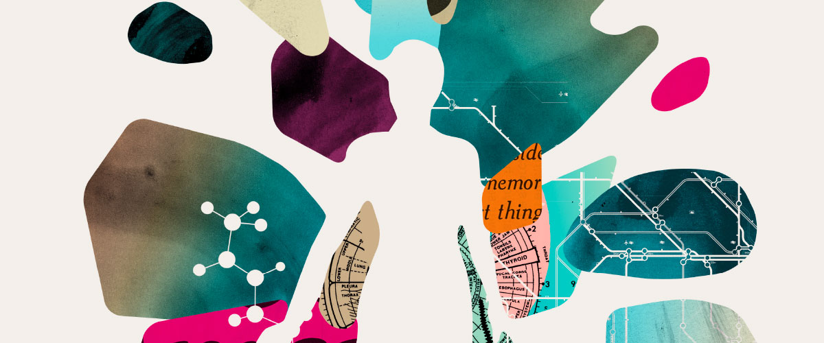 Illustration, silhouette of person with abstract colors